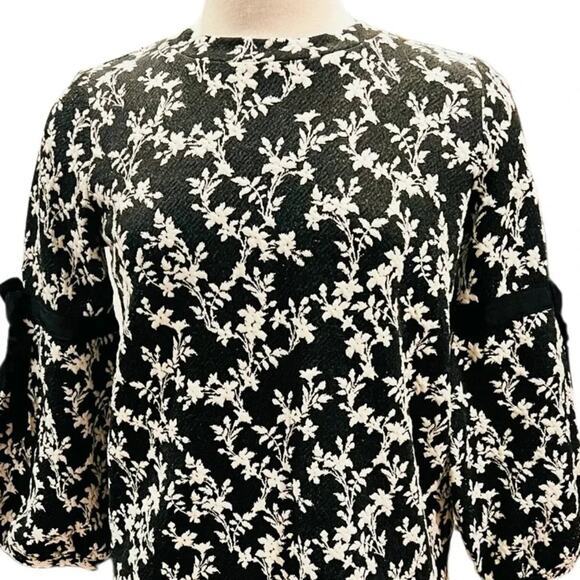 Karl Lagerfeld Black Knit Blouse Ribbon on Sleeve Black Size Smalll - Picture 7 of 8